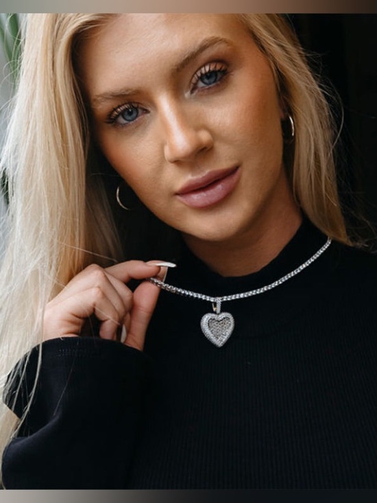GLD Jewelry - GLD 14kt White Gold Plated Diamond Baguette Heart Pendant - NWT